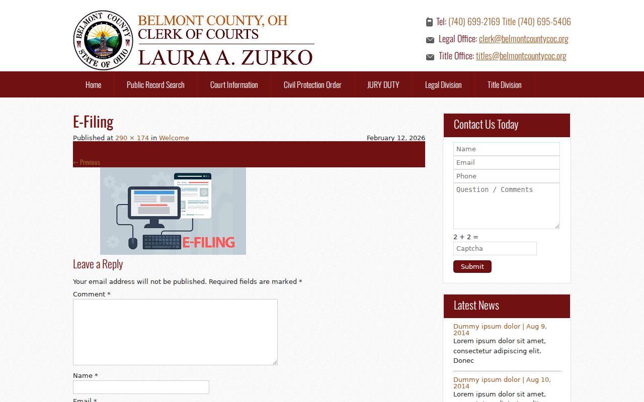 Belmont County case lookup source page for CourtView access