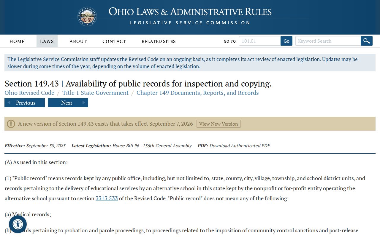 Ohio Revised Code section 149.43 on public records