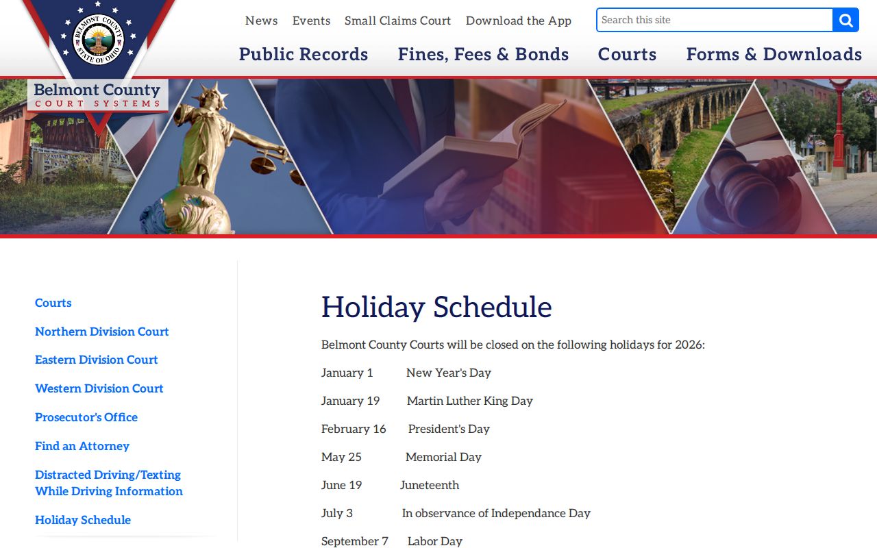 Belmont County Court holiday schedule page