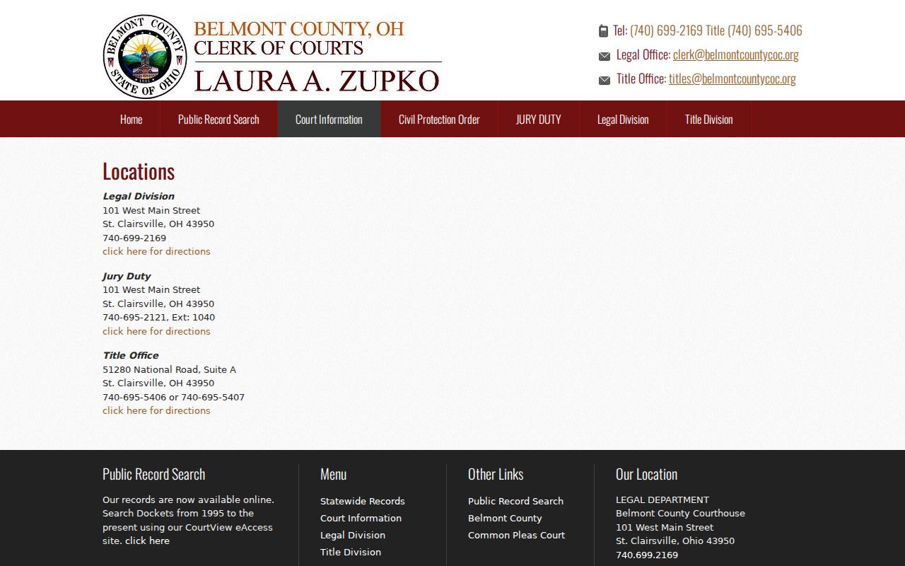 Belmont County Clerk locations page