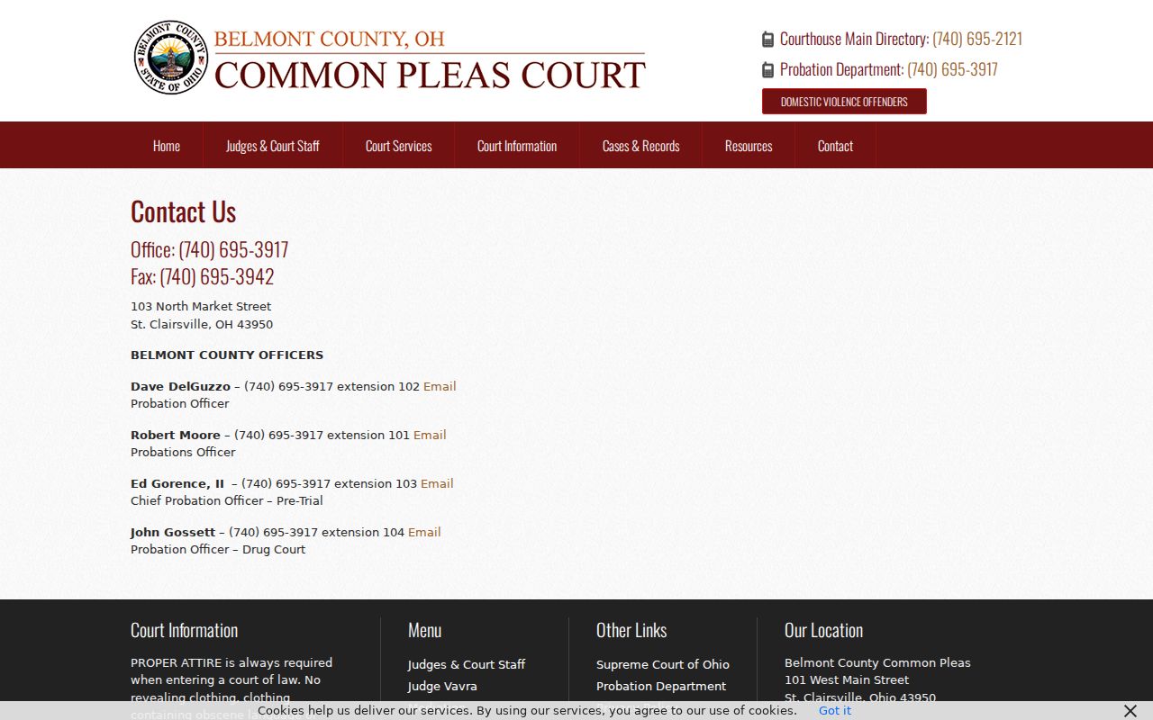Belmont County Common Pleas contact and location page