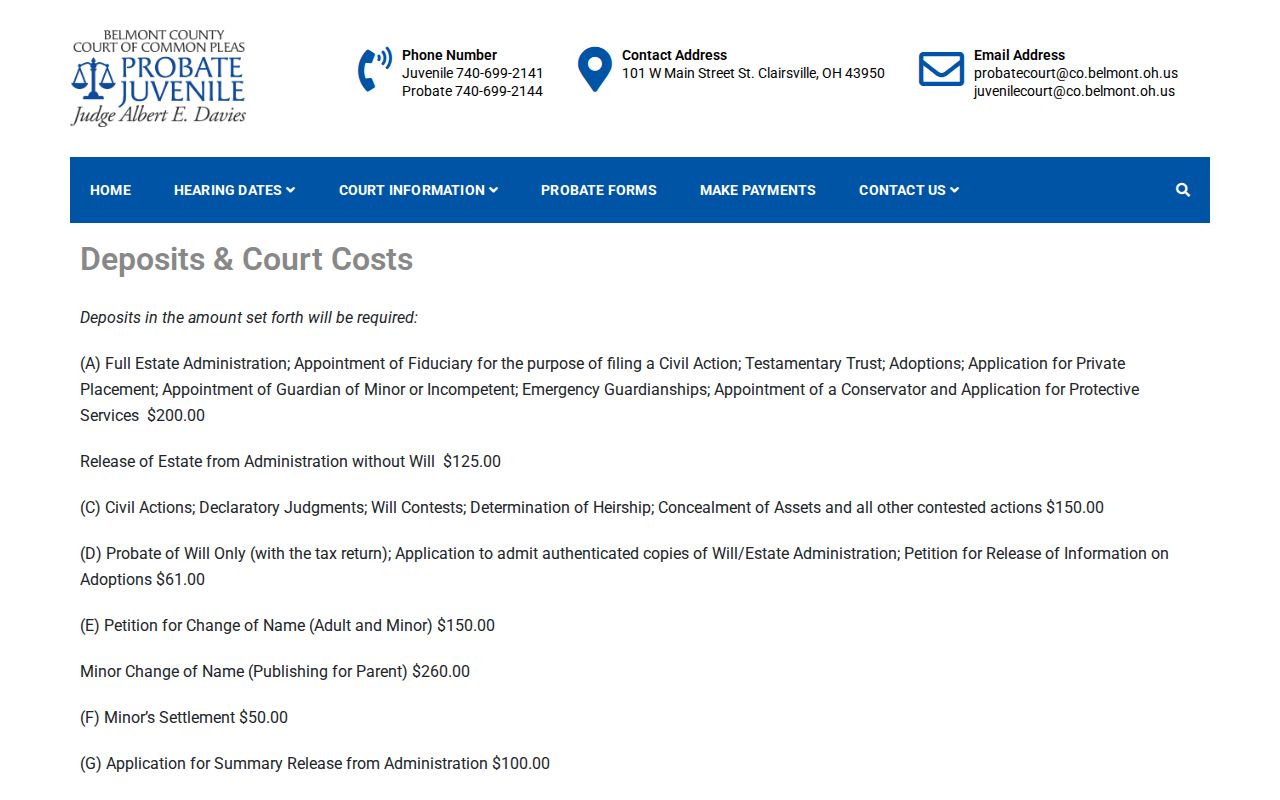 Belmont County court records Probate costs source