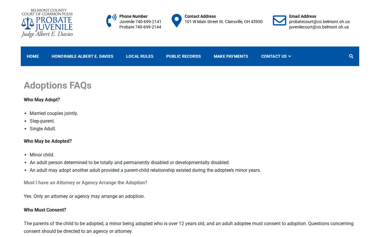 Belmont County Probate adoption frequently asked questions page