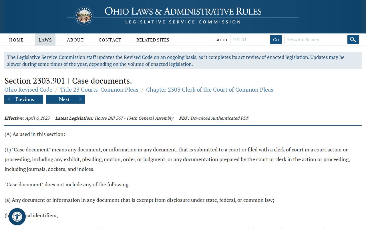 Ohio Revised Code section 2303.901 on personal-identifier redaction