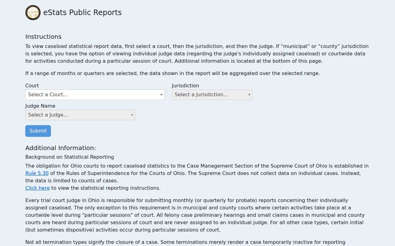 Belmont County court docket Ohio eStats public reports