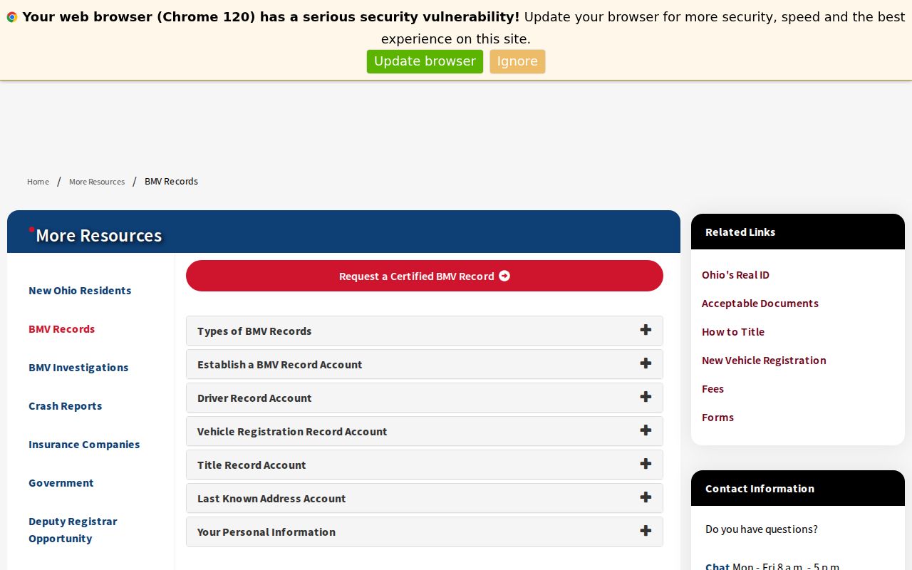 Belmont County traffic tickets Ohio BMV record types source